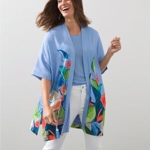 CHICOS • NEW Women’s Hello Flamingo Drama Ruana Wisteria Blue Size S/M